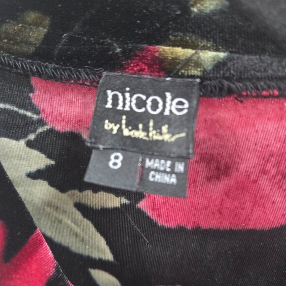 Nicole By Nicole Miller Black Red Velvet Floral Button Down Blouse Size 8 - Picture 7 of 7
